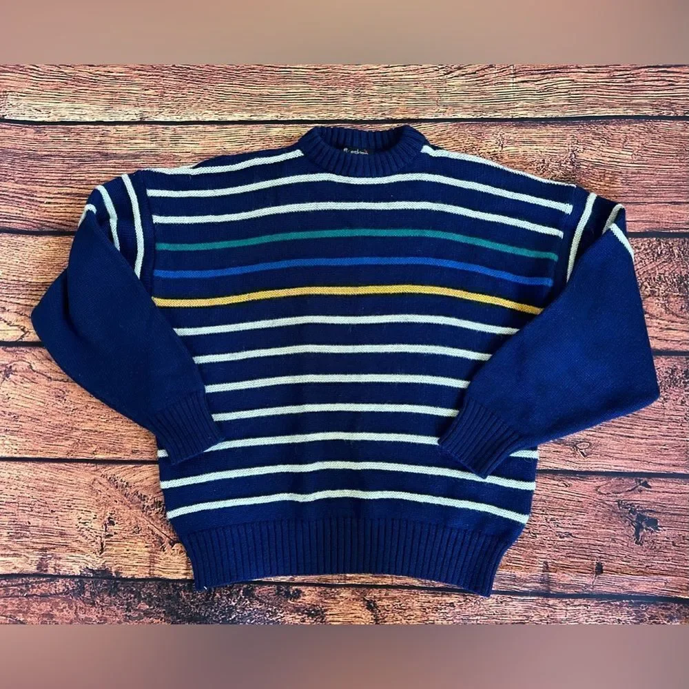 Eskimo High Class Womens Blue Striped Mock Neck Knitwear Pullover Sweater Size M